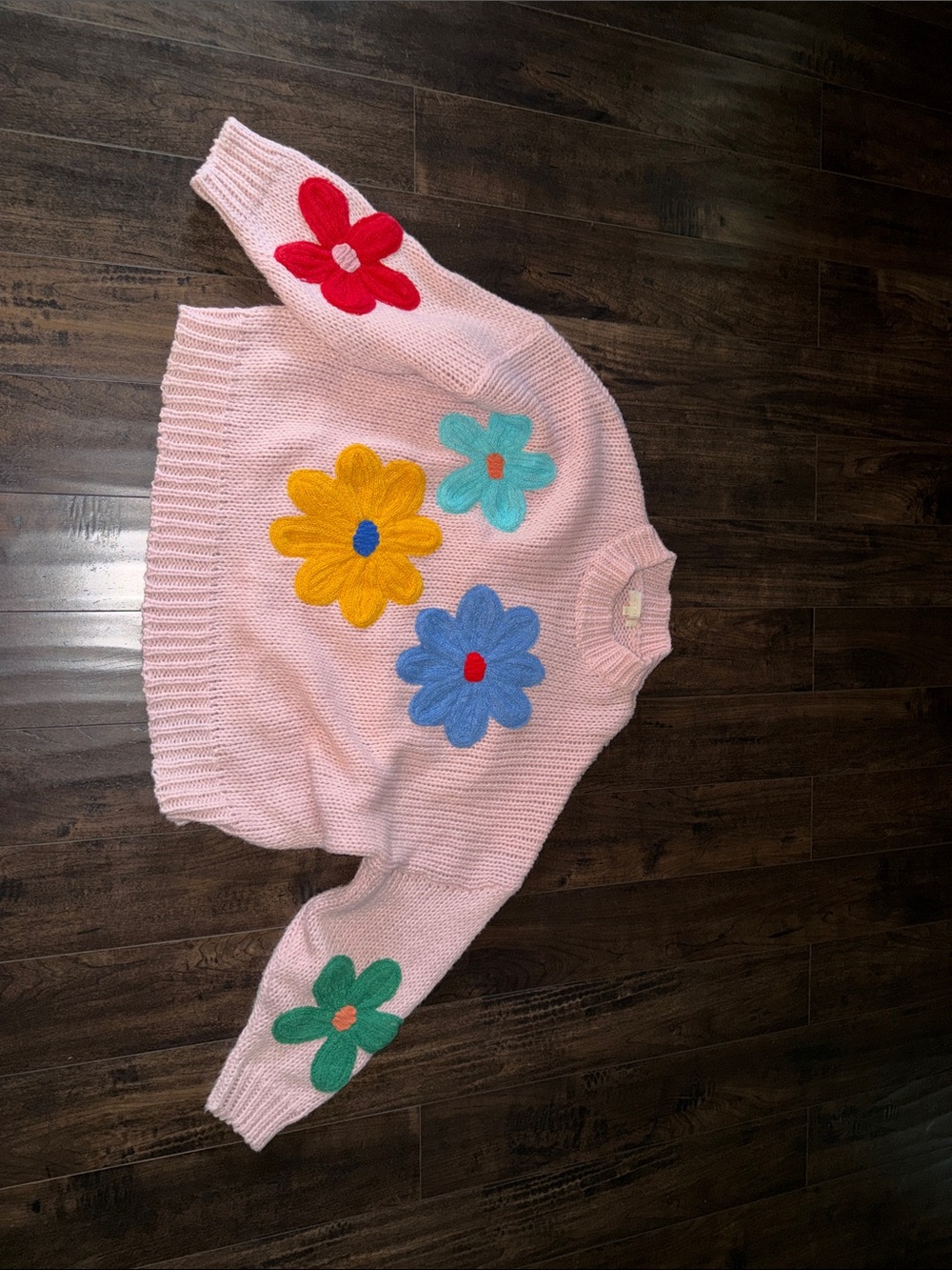 Light Pink Floral Appliqué Crewneck Sweater
